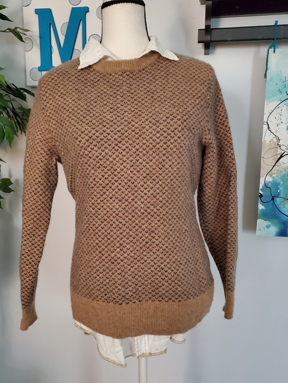J. CREW Rugged Merino Wool Blend Bird's Eye Crewneck Sweater L